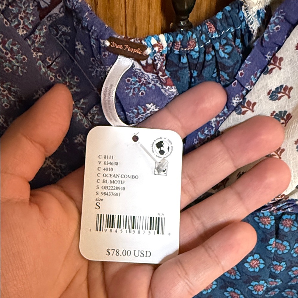 Free People Blue Multi-Patchwork Spaghetti Strap … - image 3